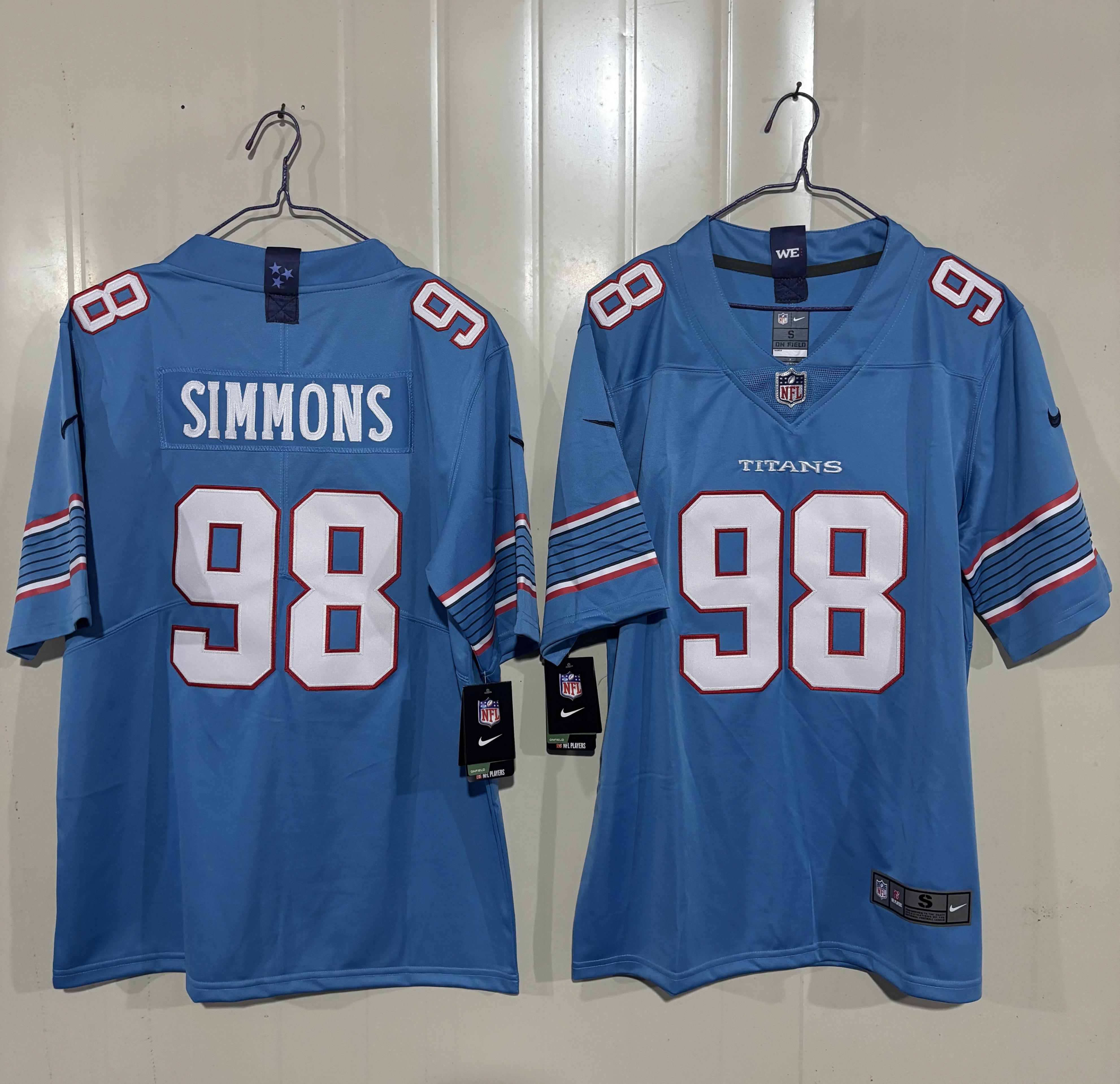 Men's Light Blue Tennessee Titans #98 Jeffery Simmons 2026 Vapor Limited Stitched Football Jersey